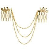 Women's Hair Accessories Gold Color Leaf Hair Comb Tassel Cuff Headpiece Hair Chain Wedding Accessories Fine Jewelry
