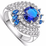 Women's Rings White Gold Plated Fill Inlay Blue Zircon Crystal Jewelry Charms Ring Female Gifts 