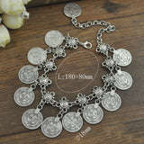Womens Barefoot Foot Jewelry Ankle Bracelet Antique Silver Plated Coin Charming Anklet Jewelry Fashion Accessory