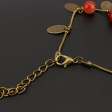Womens Sweet Jewelry Vintage Retro Red Cherry Beaded Leaf Charm Bangle Bracelet 