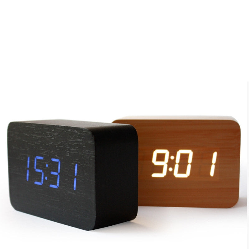 Wood big numbers despertador Bamboo Digital LED clock Calendar Thermometer,Voice control desktop vintage table electronic Clocks