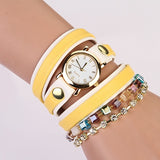 Hot Sale Summer Fashion Latest Popular Hawaiian Style Sparkling Rhinestone Leather Chain Quartz Watches Women Wristwatch