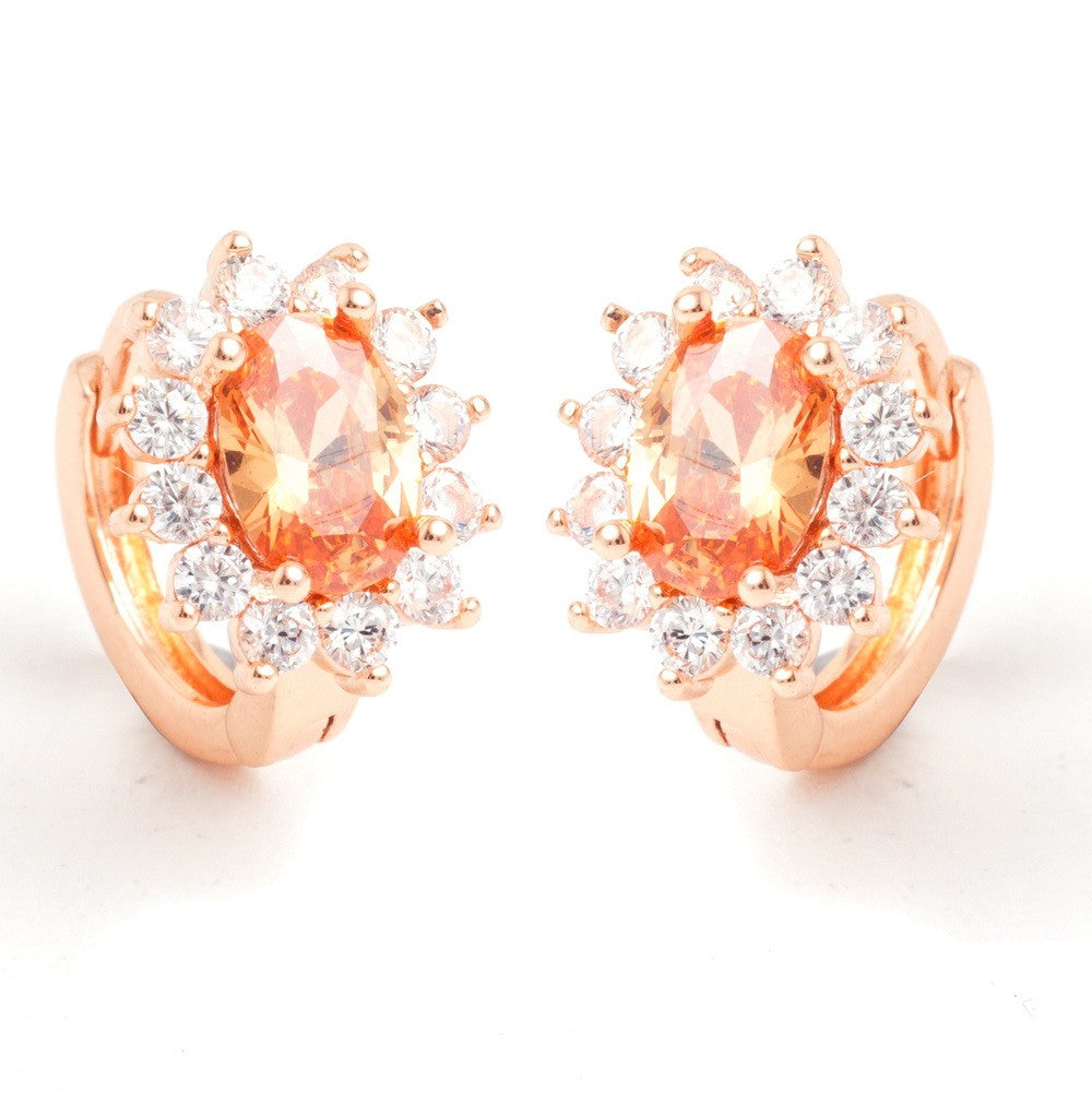 High quality CZ synthetic gemstone crystal rose gold plated fashion show hoop classic ear ring