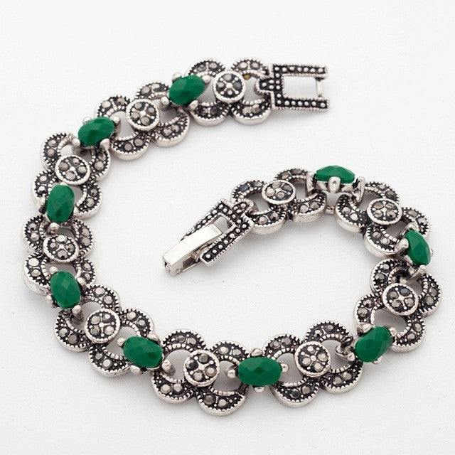 Indian woman Fashion Jewelry Silver Color Bracelets Green Stones Jewelry