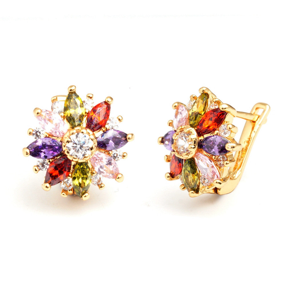 Colorful Flower Earrings for Women Zircon Crystal Hoop Fashion Brand Earrings With Gift