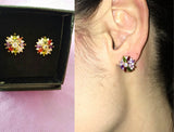 Colorful Flower Earrings for Women Zircon Crystal Hoop Fashion Brand Earrings With Gift