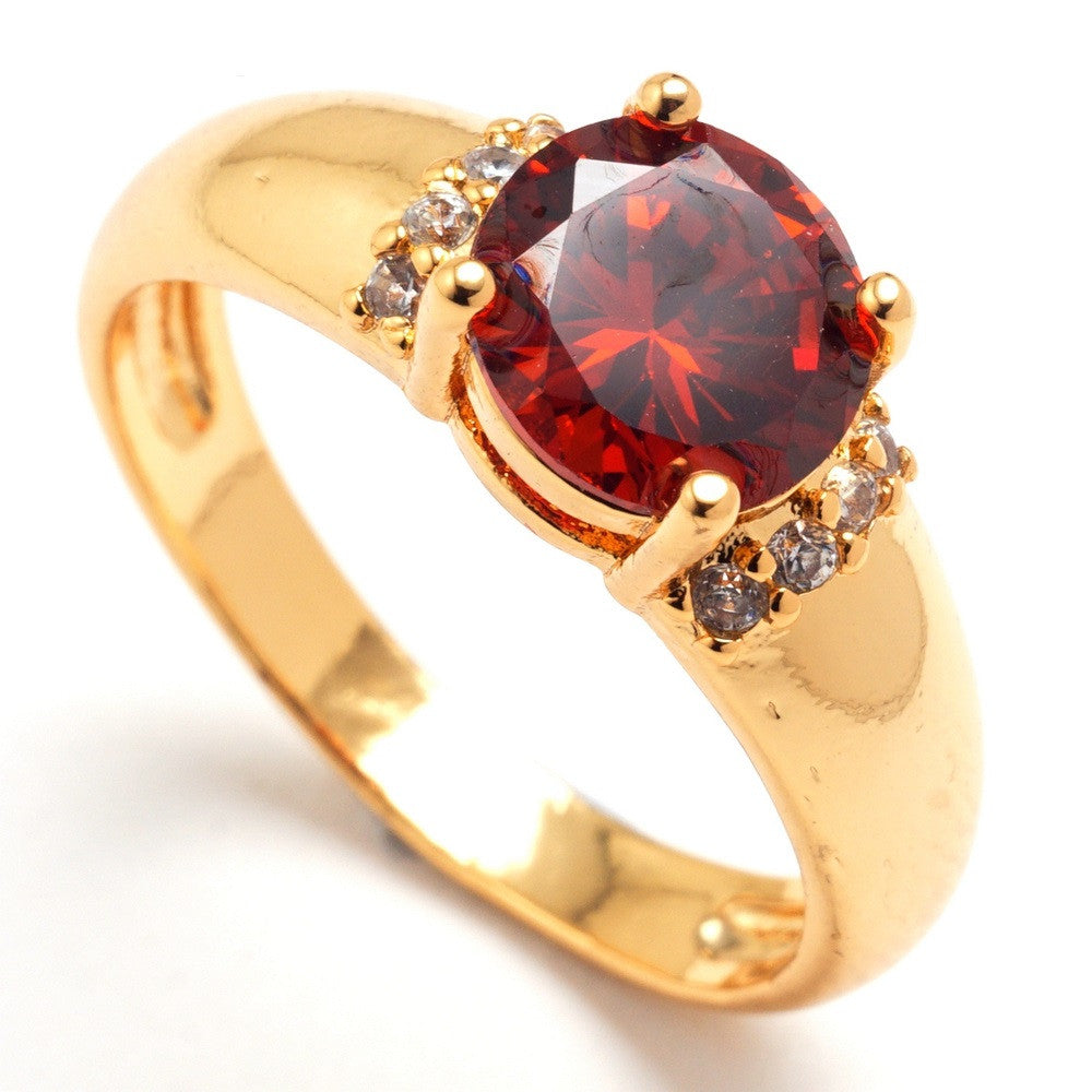 Shiny big Cubic Zirconia Rings For Women synthetic ruby sapphire jewelry yellow gold filled ring