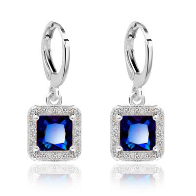 Square Style design White Gold plated CZ synthetic gemstone Drop earrings for Girls wedding Jewelry