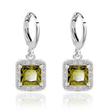 Square Style design White Gold plated CZ synthetic gemstone Drop earrings for Girls wedding Jewelry 