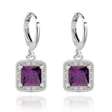 Square Style design White Gold plated CZ synthetic gemstone Drop earrings for Girls wedding Jewelry 