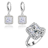 Wedding Jewelry Sets for women Square Design Earrings zircons Engagement Rings White Gold Plated earring 