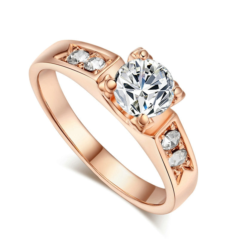 Classical 6mm Prong Setting CZ Wedding Ring Real Rose Gold & White Gold Plated Wholesale For Women