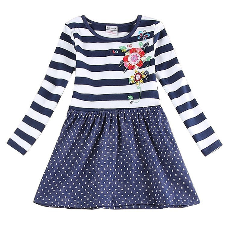 Baby clothes girl cotton embroidery knee length dress kids clothes girl dress floral long sleeves casual dresses for girls