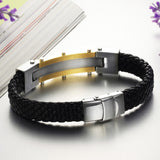 New men's vintage gold jewelry steampunk leather bracelet fashion black bangle luxury charm items