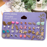 20 Pairs Brincos Mixed Stud Earrings Bird Icecream Stars Cross Flower Love Heart Gift For Women Earrings