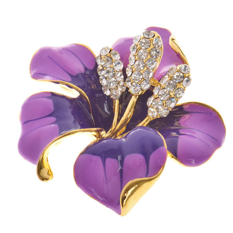 Lackingone christmas gift Enamel Brooch Rhinestone Crystal Lily Flower brooches for women