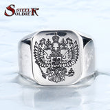 double eagle russian stainless steel ring for men fashion high quality coat of arms of the Signet biker Ring