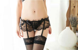 Sexy lingerie transparent lace cleavage sack female Bra+Adjustable Garter Belt + Net Stockings Sex Toys