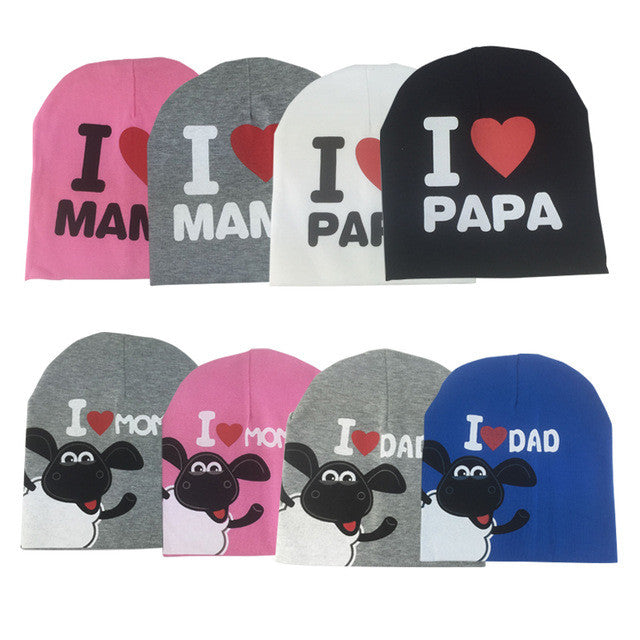 Fashion Autumn baby cap knitted warm cotton toddler beanie Cute kids girl boy I LOVE PAPA MAMA print kid hats 1-3 years old