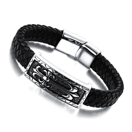 Fashion jewelry Genuine leather titanium steel Bracelets domineering man punk retro pattern male Bracelet