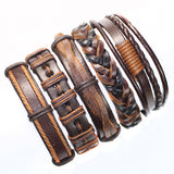 Latest dark brown handmade tribal ethnic genuine braided leather bracelet for unisex 5pcs/lot