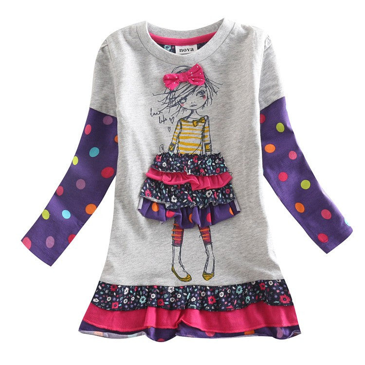 Girl dress children clothing long sleeve dress printed lovely girl for baby girl clothes princess dress tutu party dress