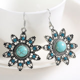 hot earring Charming Ethnic Tibetan Silver Oval Rimous Turquoise Earring Crystal Drop Dangle Earrings Christmas Gift for Women
