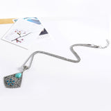 hot necklace Christmas Antique Hollow Tibetan Silver Crystal Turquoise Pendant Chain Necklace Clothes for Women