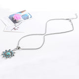 hot necklace Christmas Antique Hollow Tibetan Silver Crystal flower Turquoise Pendant Chain Necklace Clothes for Women