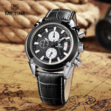 megir fashion leather sports quartz watch for man military chronograph wrist watches men army style 