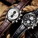 megir fashion leather sports quartz watch for man military chronograph wrist watches men army style 