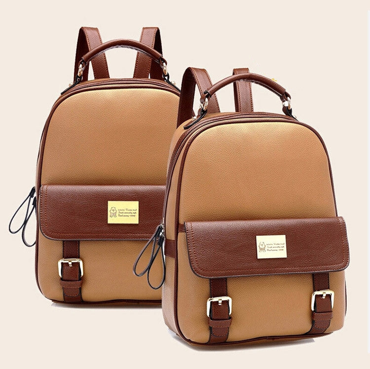 New fashion women backpacks patchwork bear girl student school bags pu leather travel rucksack