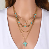 Multilayer necklace fashion accessories gold cross popular maxi female long chain necklaces & pendants statement women jewelry