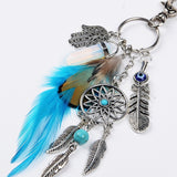 natural opal stone dreamcatcher keyring fashion silver boho jewelry feather keychain for women