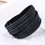 new 6 Layer Wrap Bracelets Slake Leather Bracelets With Crystals Couple Jewelry