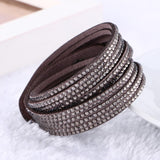 new 6 Layer Wrap Bracelets Slake Leather Bracelets With Crystals Couple Jewelry