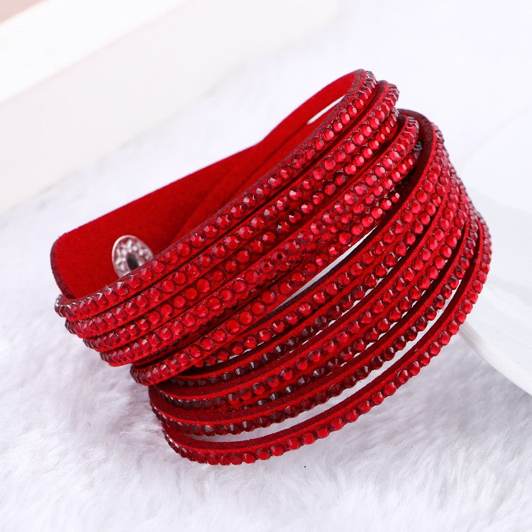 New 6 Layer Wrap Bracelets Slake Leather Bracelets With Crystals Couple Jewelry