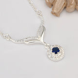 new arrived 925 sterling silver jewelry leafage link round blue stone crystal pendant necklace for women