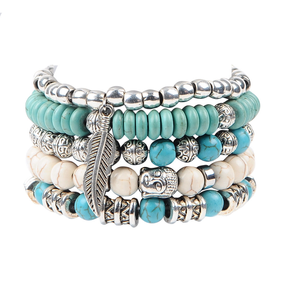 New buddha beads 5pcs set bracelets boho turquoise bracelet set for statement women jewelry party gift