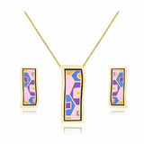 new design gold plated colorful Geometry pattern Rectangular shape earrings & pendant necklace enamel jewelry set