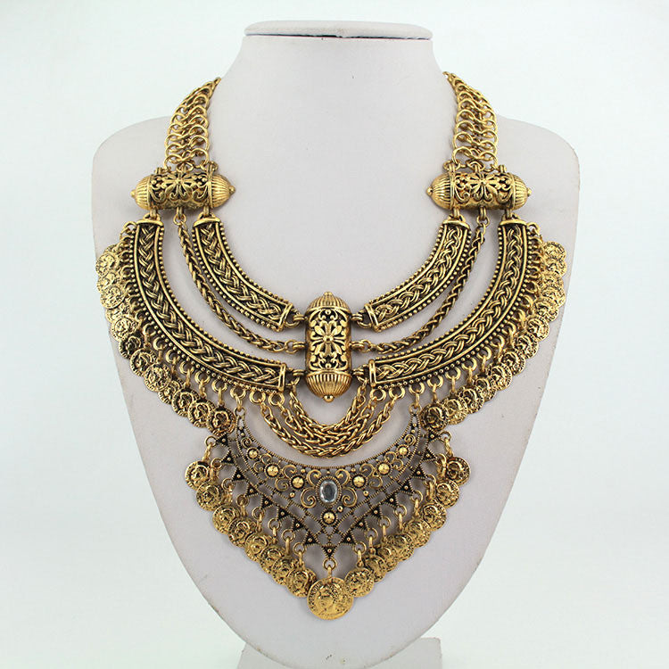 new design retro coin multi layer necklace gold necklaces & pendants vintage bohemian turkish jewelry 