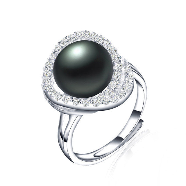 New fashion black pearl ring high quality 10-11 freshwater pearl jewelry for women mother's day gift 925 silver ring