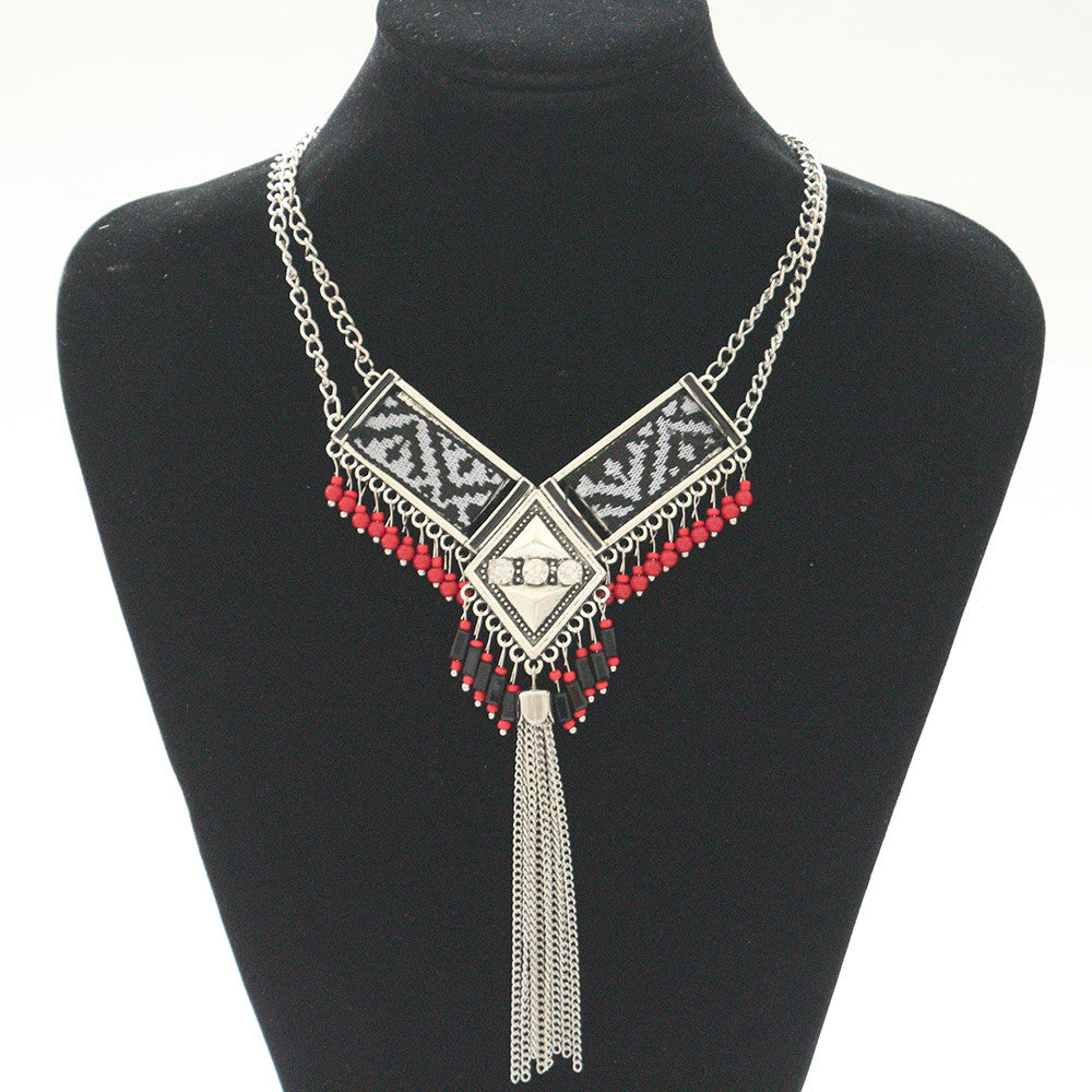 New fashion bohemian power gem tassel collar choker necklace vintage gypsy ethnic necklace women Maxi necklace fine Jewelry