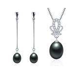 new fashion elegant 925 sterling silver jewelry set Grade AAAA freshwater pearl necklace&pendant/earrings for women 