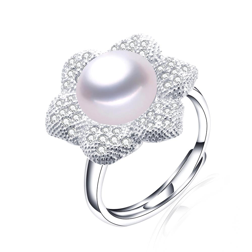 new fashion flower pearl ring 925 sterling silver jewelry for women high luster 11-11.5mm natural freshwater pearl