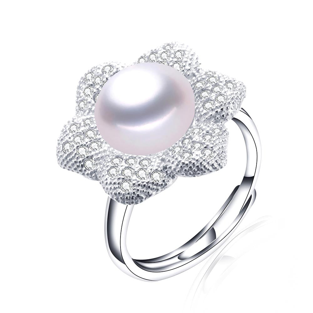 New fashion flower pearl ring 925 sterling silver jewelry for women high luster 11-11.5mm natural freshwater pearl
