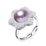 new fashion flower pearl ring 925 sterling silver jewelry for women high luster 11-11.5mm natural freshwater pearl
