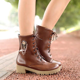 new hot sale Autumn women cool boots Large size 34-40 skull street zip leisure round toe casual lace up ankle boots