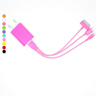 8 Pin 30 Pin and Micro 5 Pin to USB Charging Cable with EU Plug for iPhone and Others(20cm,5V,1A,Assorted Colors)