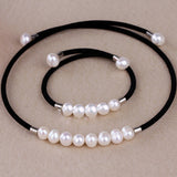 real natural freshwater pearl jewelry sets necklace and bracelet for women charm black velvet Torques accessaries